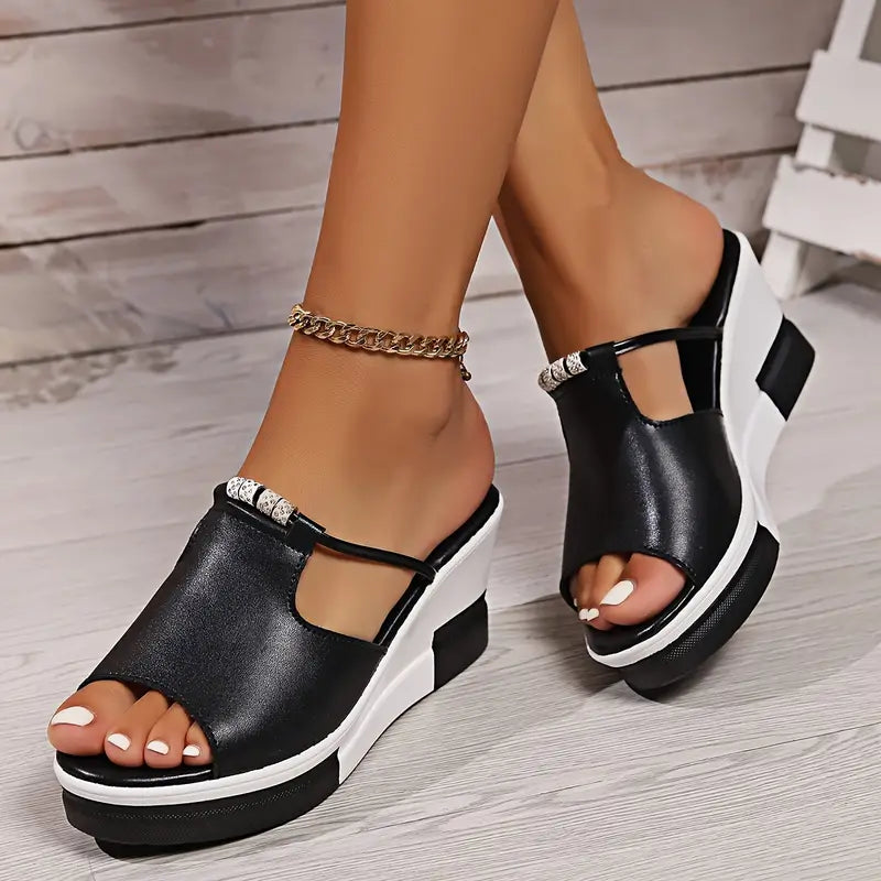 Trendy Womens Rhinestone Wedge Slippers