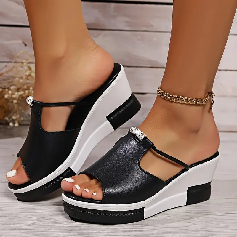 Trendy Womens Rhinestone Wedge Slippers
