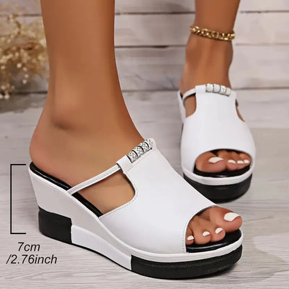 Trendy Womens Rhinestone Wedge Slippers