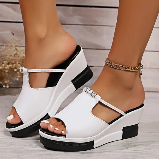 Trendy Womens Rhinestone Wedge Slippers