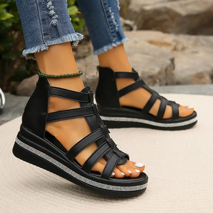 Rhinestone Decor Wedge Sandals