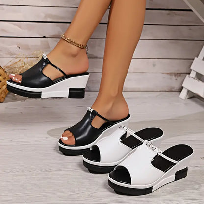 Trendy Womens Rhinestone Wedge Slippers