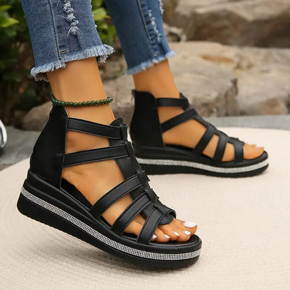 Rhinestone Decor Wedge Sandals